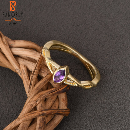 18K Gold Plated 925 Quality Amethyst Marquise Twist Rings