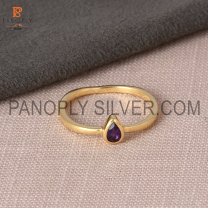 Amethyst pear shaped minimalist 0.5 micron gold plate ring