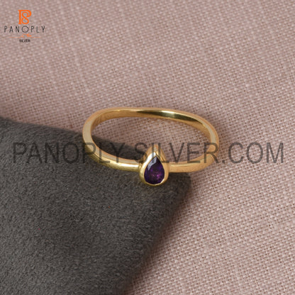 Amethyst pear shaped minimalist 0.5 micron gold plate ring