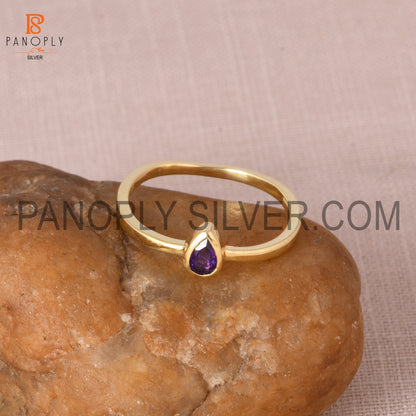 Amethyst pear shaped minimalist 0.5 micron gold plate ring