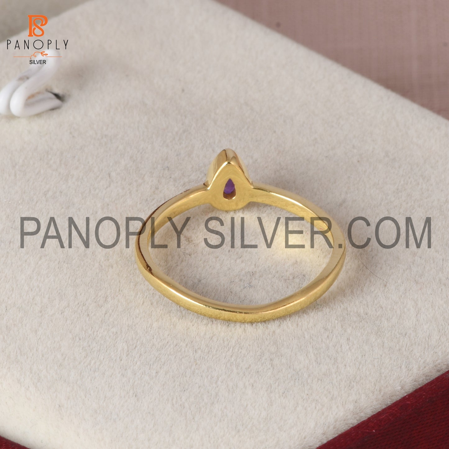 Amethyst pear shaped minimalist 0.5 micron gold plate ring