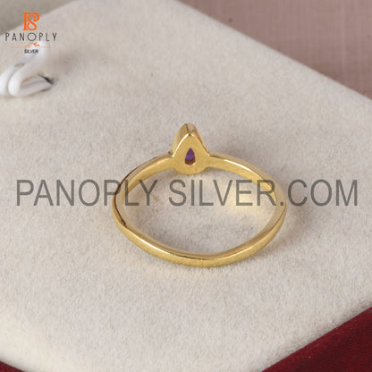 Amethyst pear shaped minimalist 0.5 micron gold plate ring