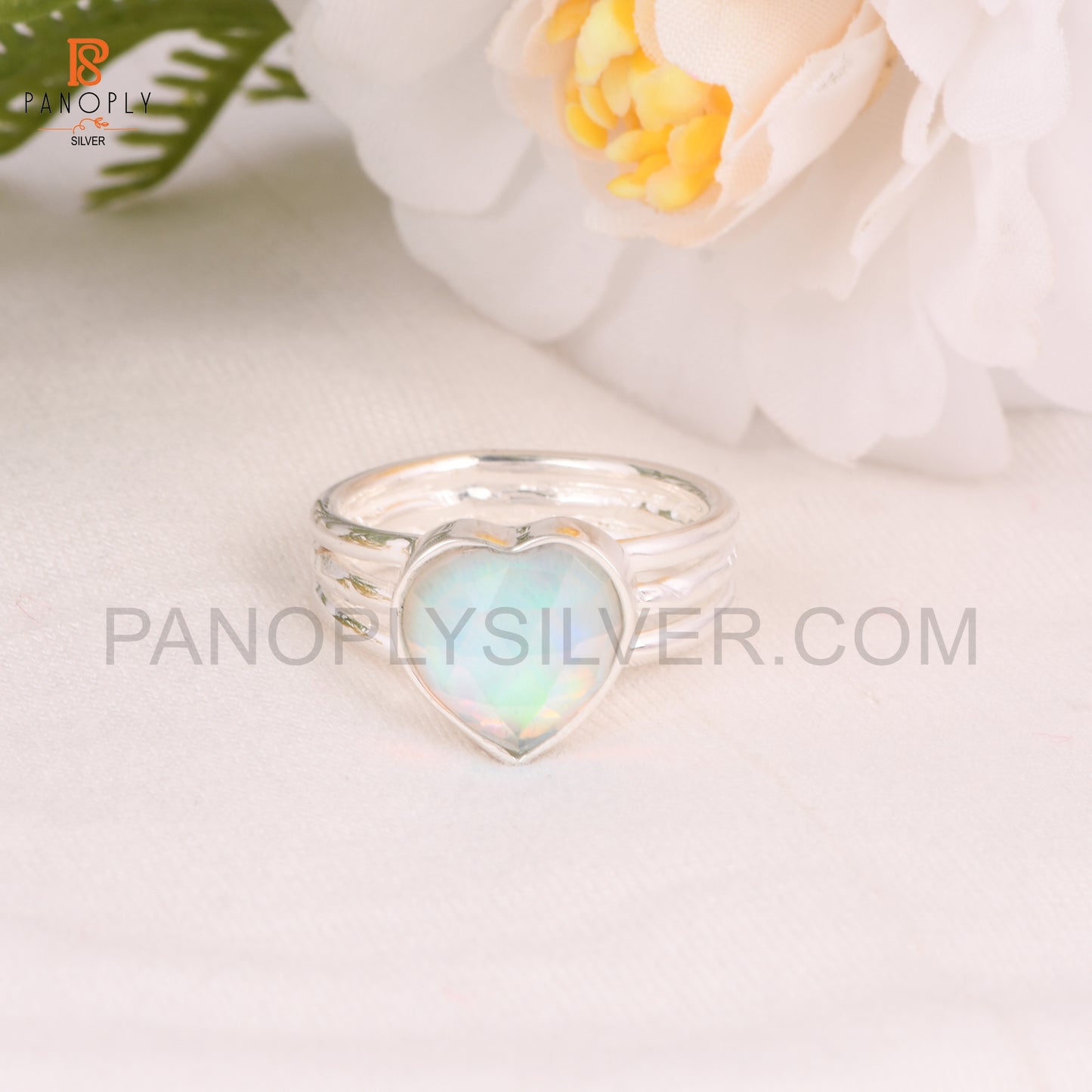 Aurora Opal Sky Doublet Heart 925 Silver Ring