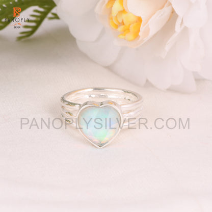 Aurora Opal Sky Doublet Heart 925 Silver Ring