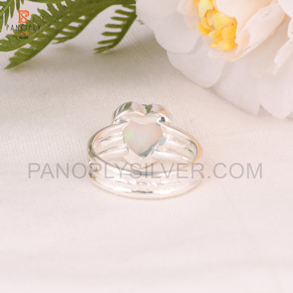 Aurora Opal Sky Doublet Heart 925 Silver Ring