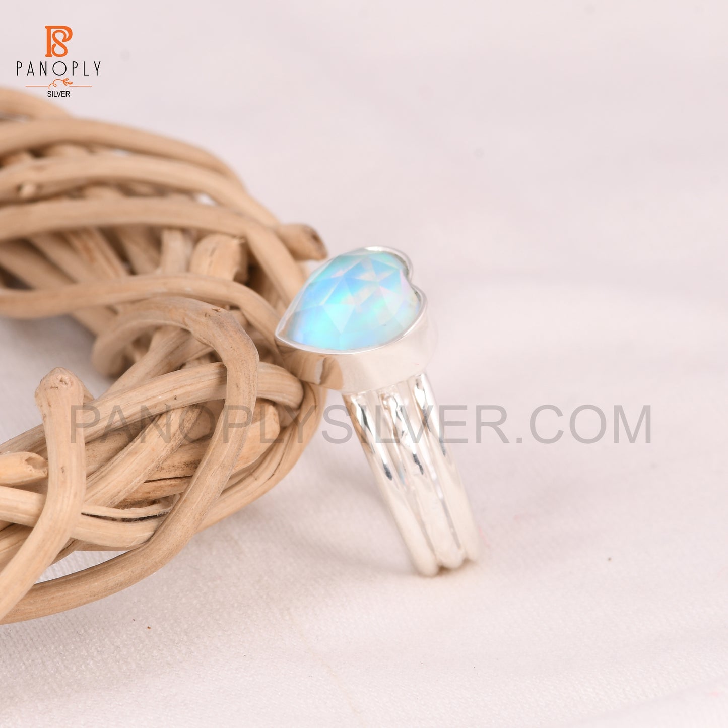 Aurora Opal Sky Doublet Heart 925 Silver Ring