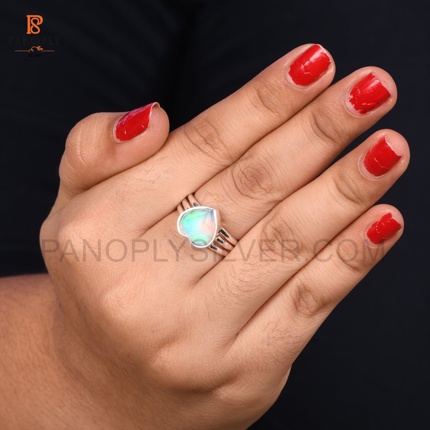 Aurora Opal Sky Doublet Heart 925 Silver Ring