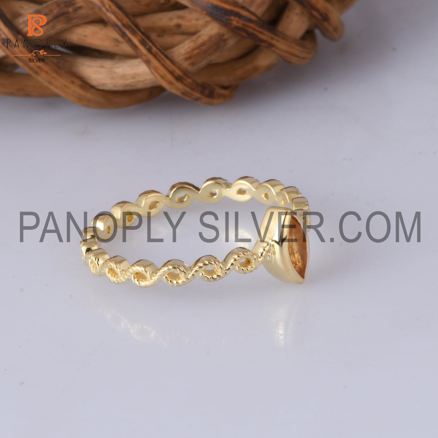 Citrine marquise 0.5 micron 18k gold plate twist ring