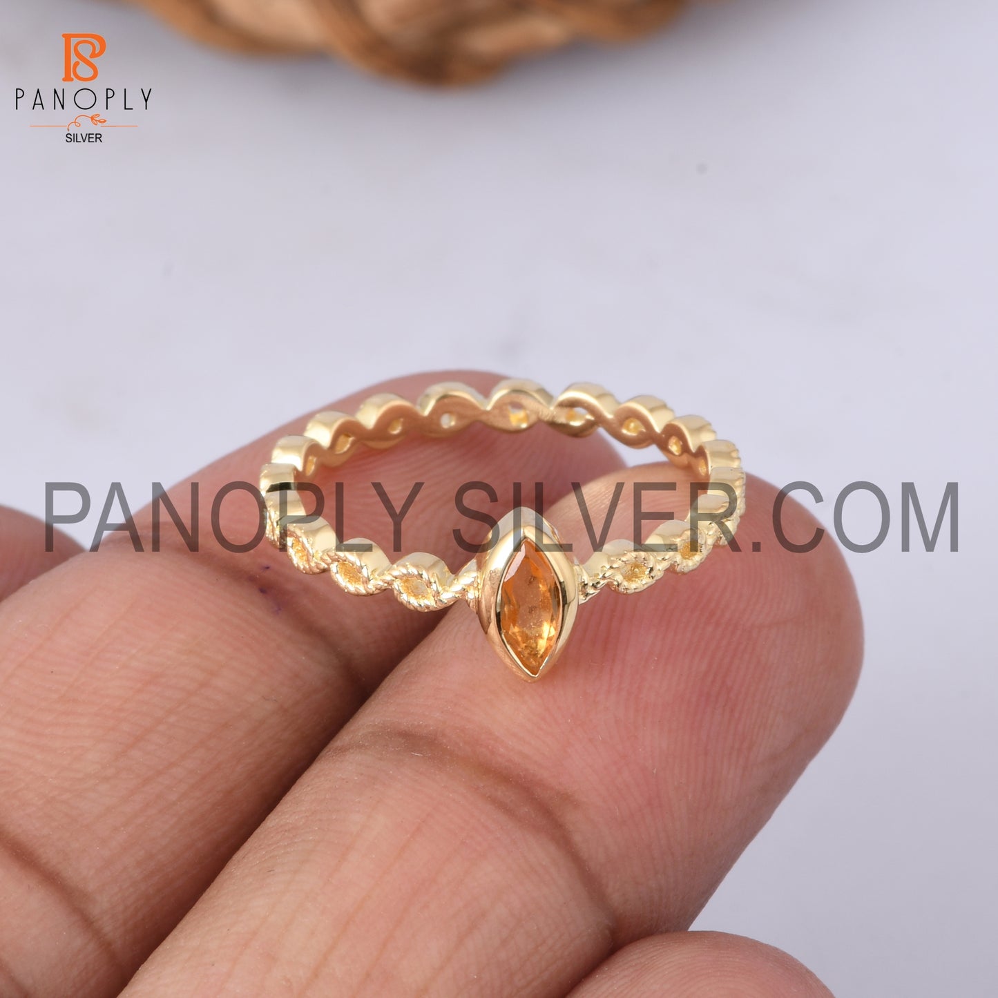 Citrine marquise 0.5 micron 18k gold plate twist ring