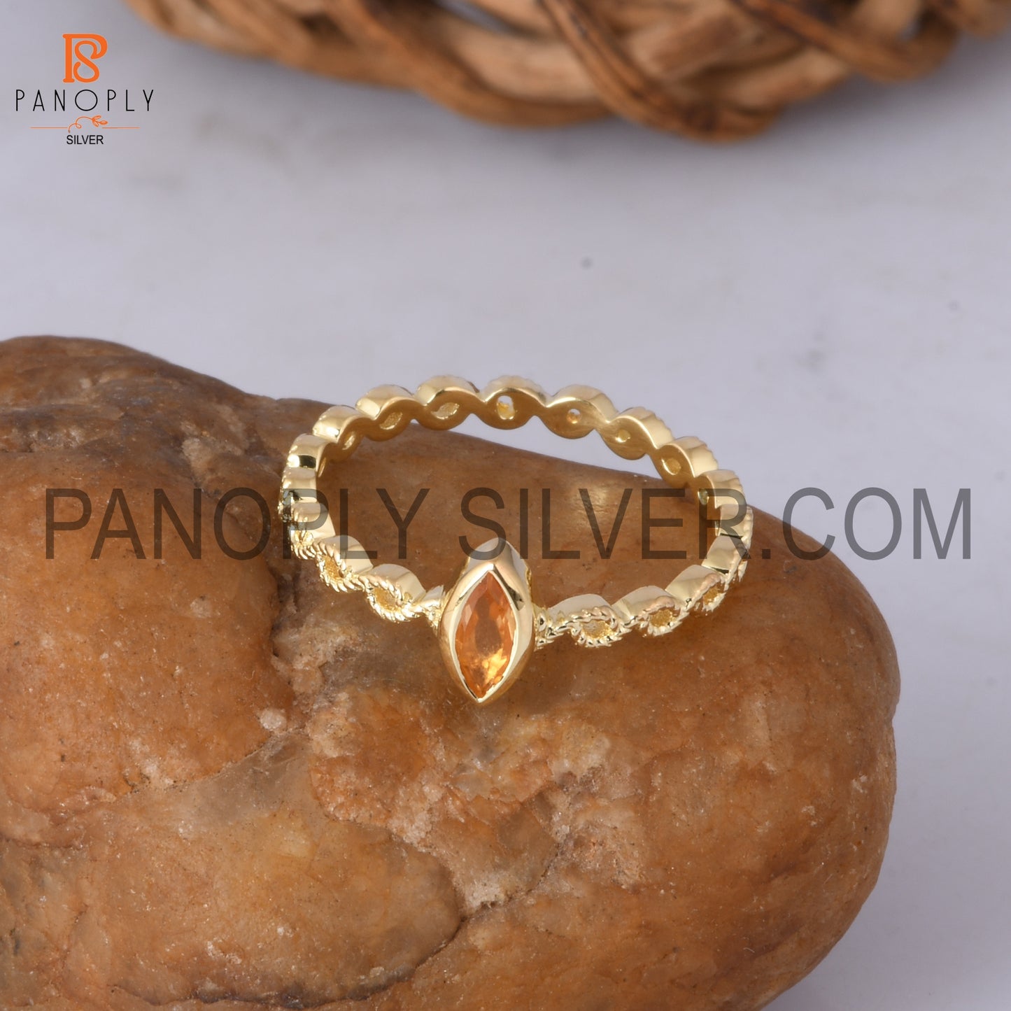 Citrine marquise 0.5 micron 18k gold plate twist ring