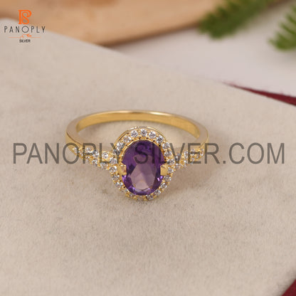 Round CZ And Oval Amethyst Engagement Ring