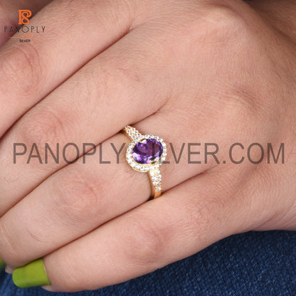 Round CZ And Oval Amethyst Engagement Ring