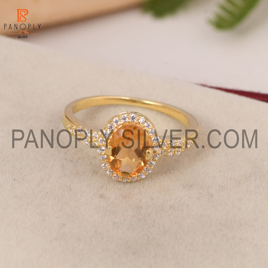 Citrine Ans CZ Gemstone 18k Gold Plated Wedding Band Ring