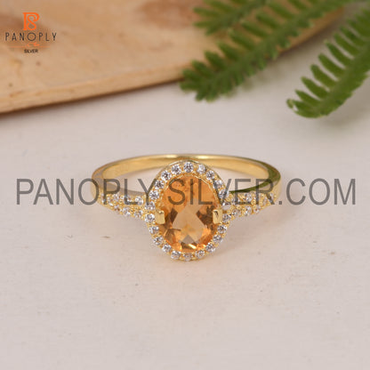 Citrine Ans CZ Gemstone 18k Gold Plated Wedding Band Ring