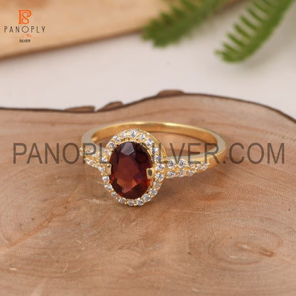 CZ Studded Garnet Gem 18k Gold Plated Wedding Band Ring