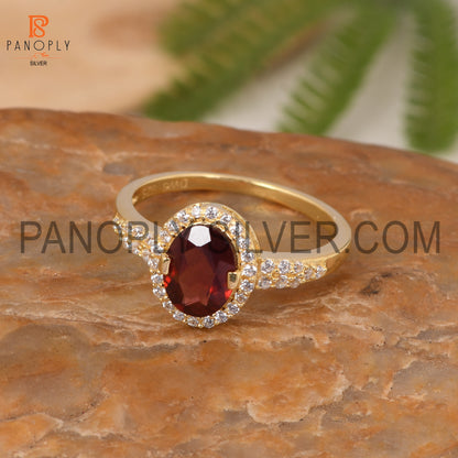 CZ Studded Garnet Gem 18k Gold Plated Wedding Band Ring