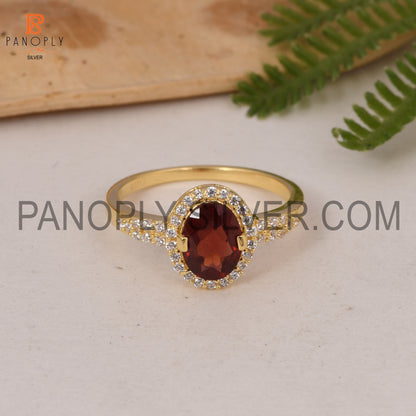 CZ Studded Garnet Gem 18k Gold Plated Wedding Band Ring