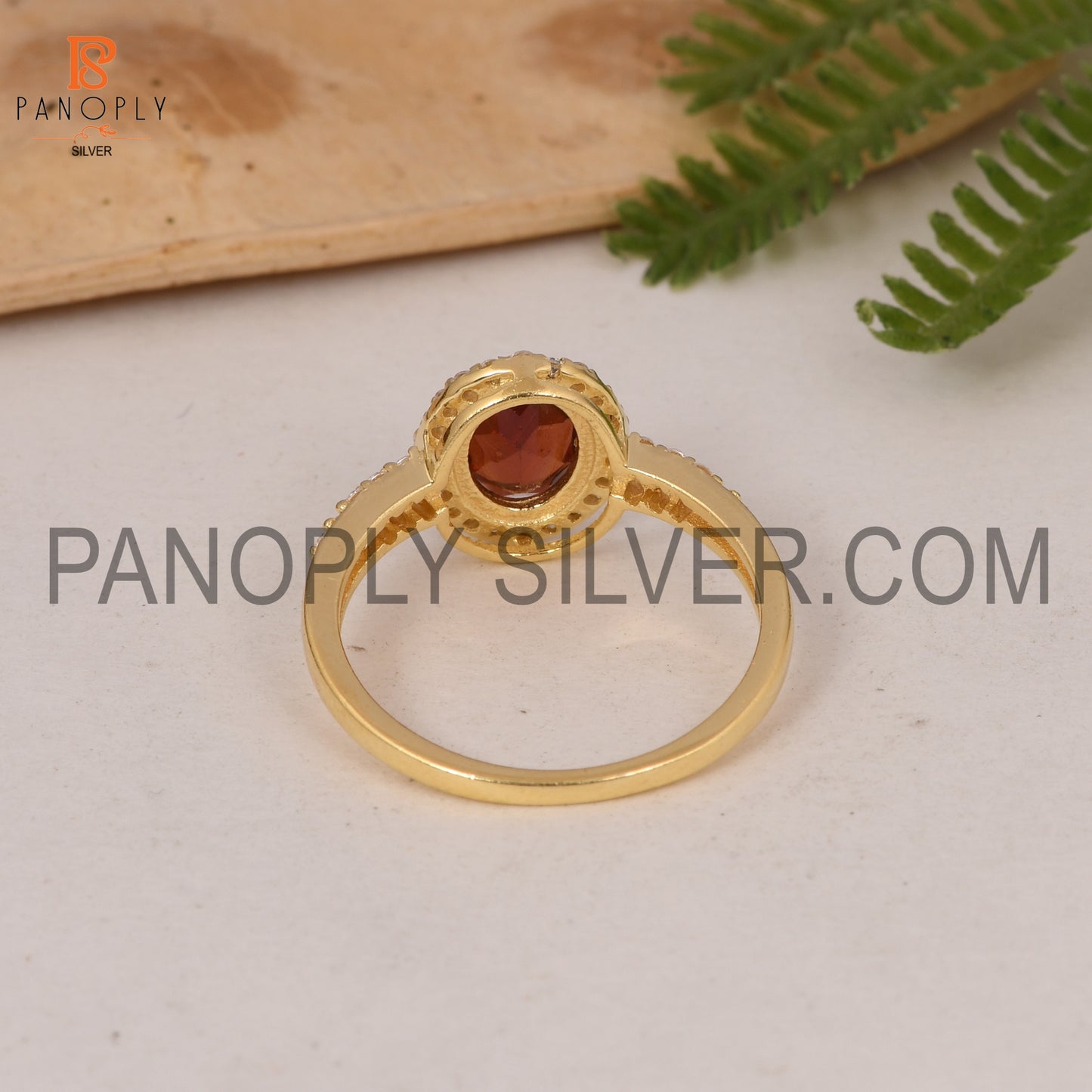 CZ Studded Garnet Gem 18k Gold Plated Wedding Band Ring