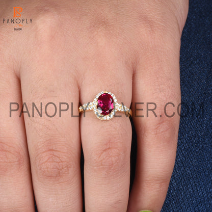 CZ Studded Lab Created Ruby Gem Hello Wedding Ring