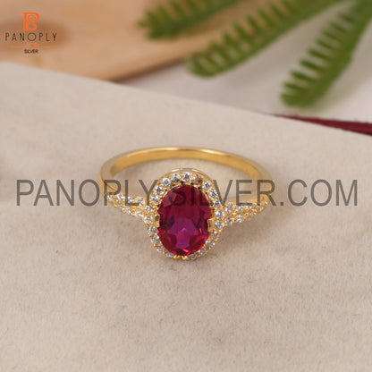 CZ Studded Lab Created Ruby Gem Hello Wedding Ring