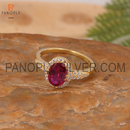 CZ Studded Lab Created Ruby Gem Hello Wedding Ring