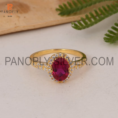 CZ Studded Lab Created Ruby Gem Hello Wedding Ring