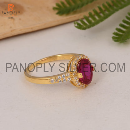 CZ Studded Lab Created Ruby Gem Hello Wedding Ring