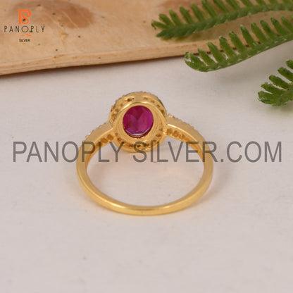 CZ Studded Lab Created Ruby Gem Hello Wedding Ring