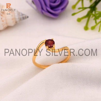 Wave Band Garnet 925 Sterling Silver 0.5 Micron Gold Plated Rings
