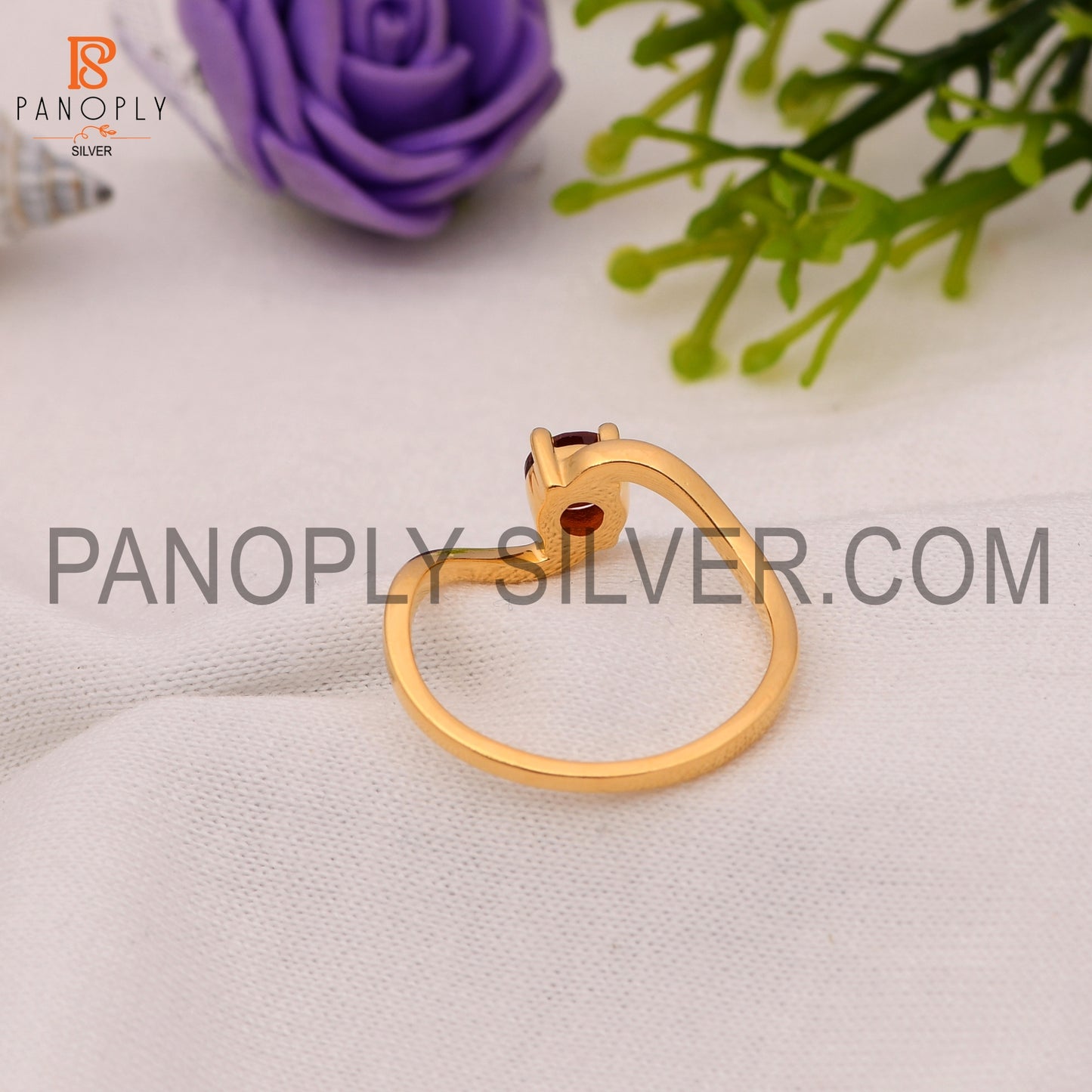 Wave Band Garnet 925 Sterling Silver 0.5 Micron Gold Plated Rings