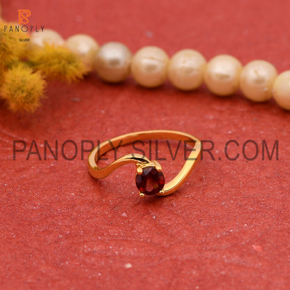 Wave Band Garnet 925 Sterling Silver 0.5 Micron Gold Plated Rings