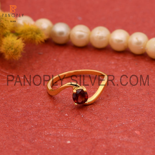 Wave Band Garnet 925 Sterling Silver 0.5 Micron Gold Plated Rings