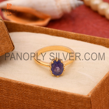 925 Quality Tanzanite Prong Set Gold Rings For Women