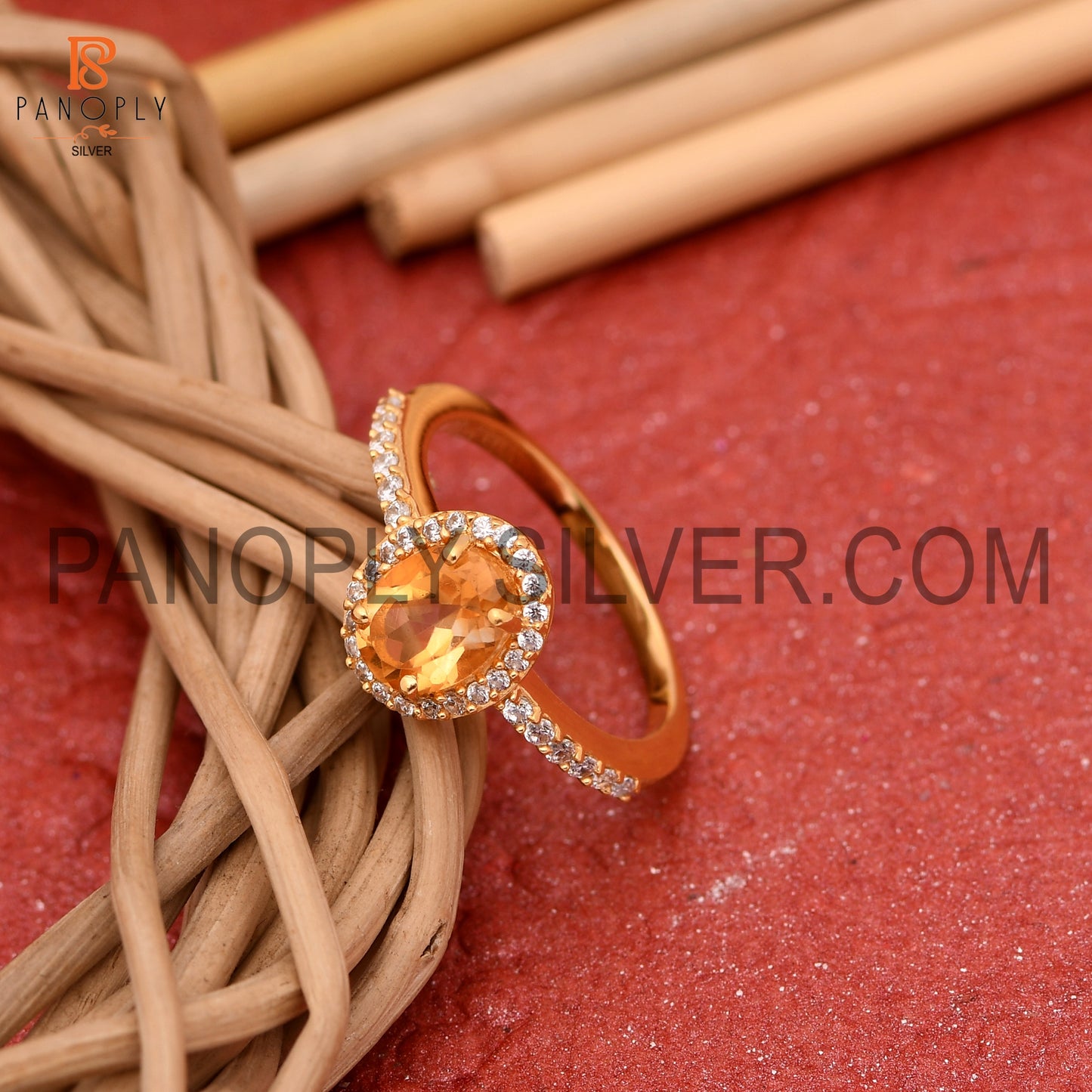 CZ Studded Citrine Gem Hello Wedding Sparking Ring