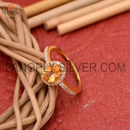 CZ Studded Citrine Gem Hello Wedding Sparking Ring