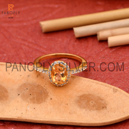 CZ Studded Citrine Gem Hello Wedding Sparking Ring
