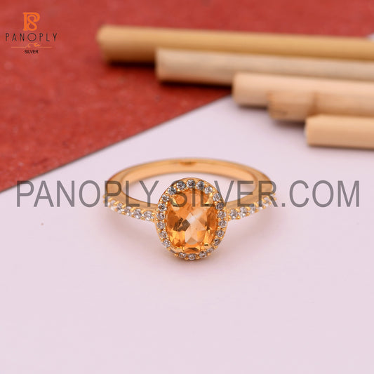 CZ Studded Citrine Gem Hello Wedding Sparking Ring