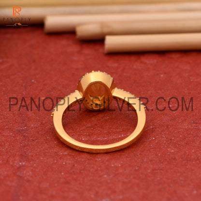 CZ Studded Citrine Gem Hello Wedding Sparking Ring