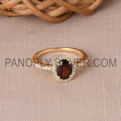 CZ Studded Garnet Gem Hello Wedding Ring