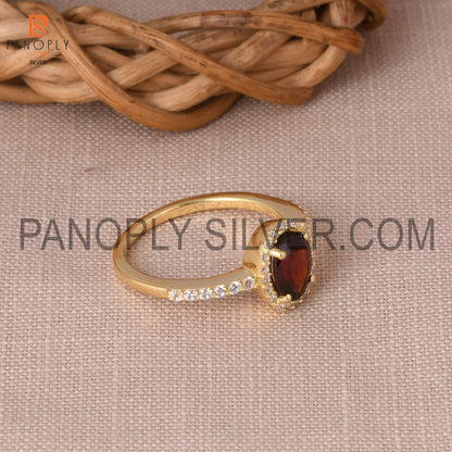 CZ Studded Garnet Gem Hello Wedding Ring
