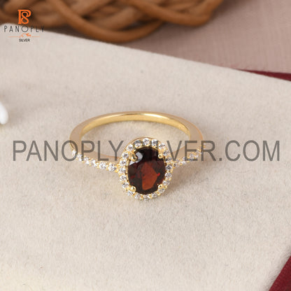 CZ Studded Garnet Gem Hello Wedding Ring