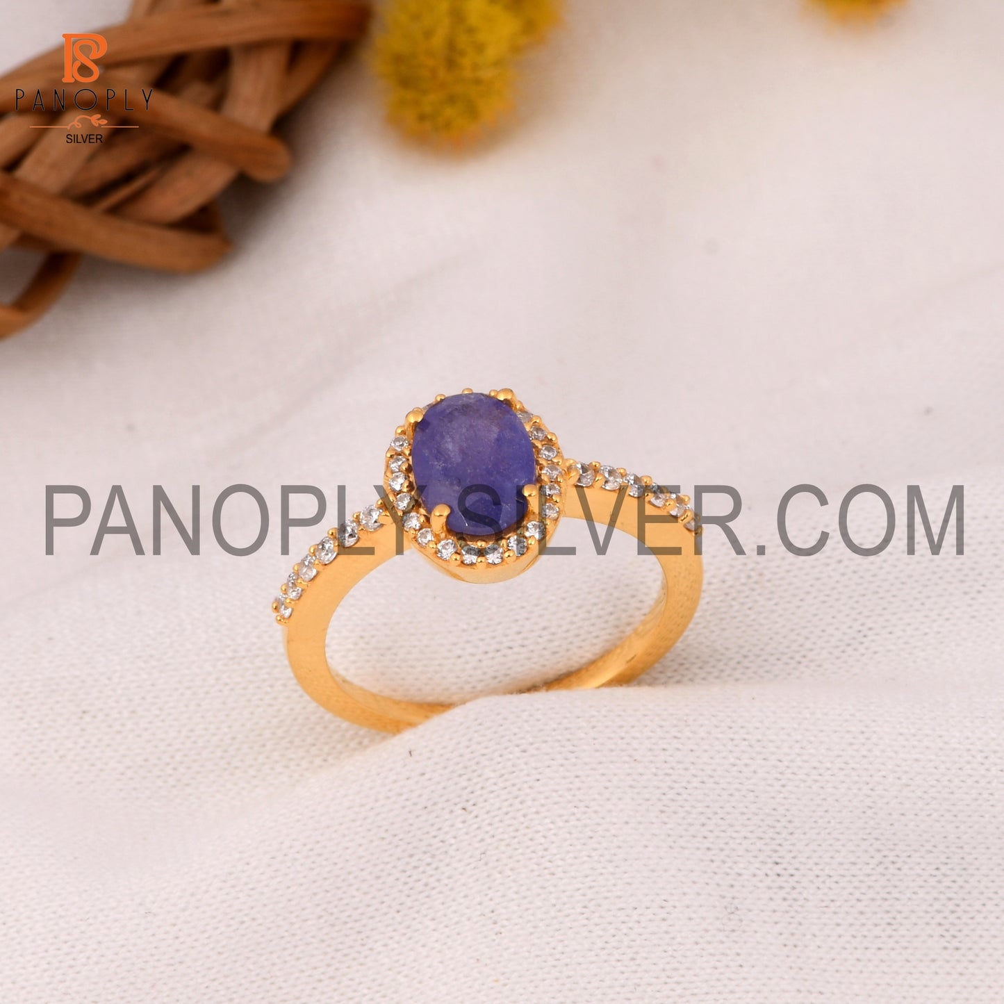 CZ Studded Garnet Tanzanite Hello Engagement Ring