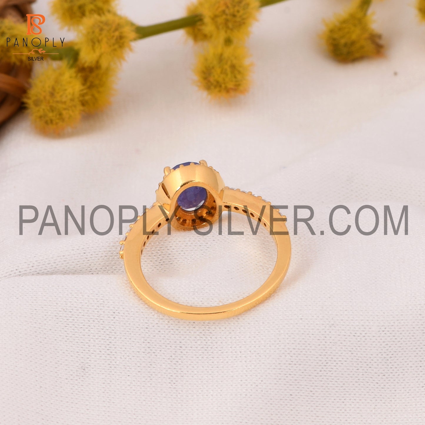 CZ Studded Garnet Tanzanite Hello Engagement Ring