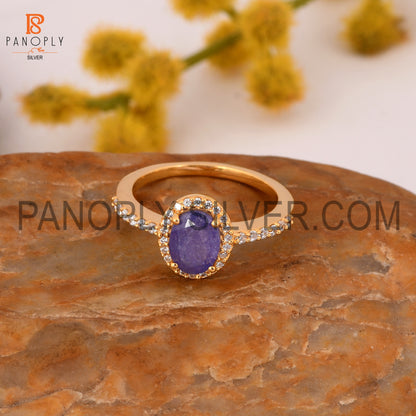 CZ Studded Garnet Tanzanite Hello Engagement Ring