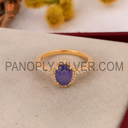 CZ Studded Garnet Tanzanite Hello Engagement Ring