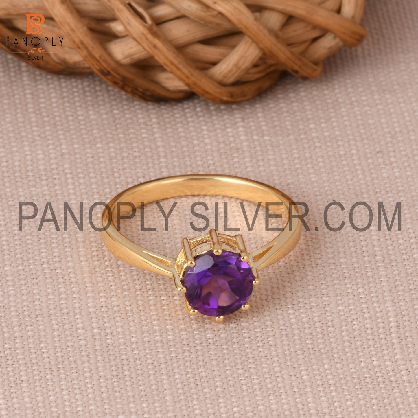 18K Gold Plated Amethyst Prong Set Birthstone Rings