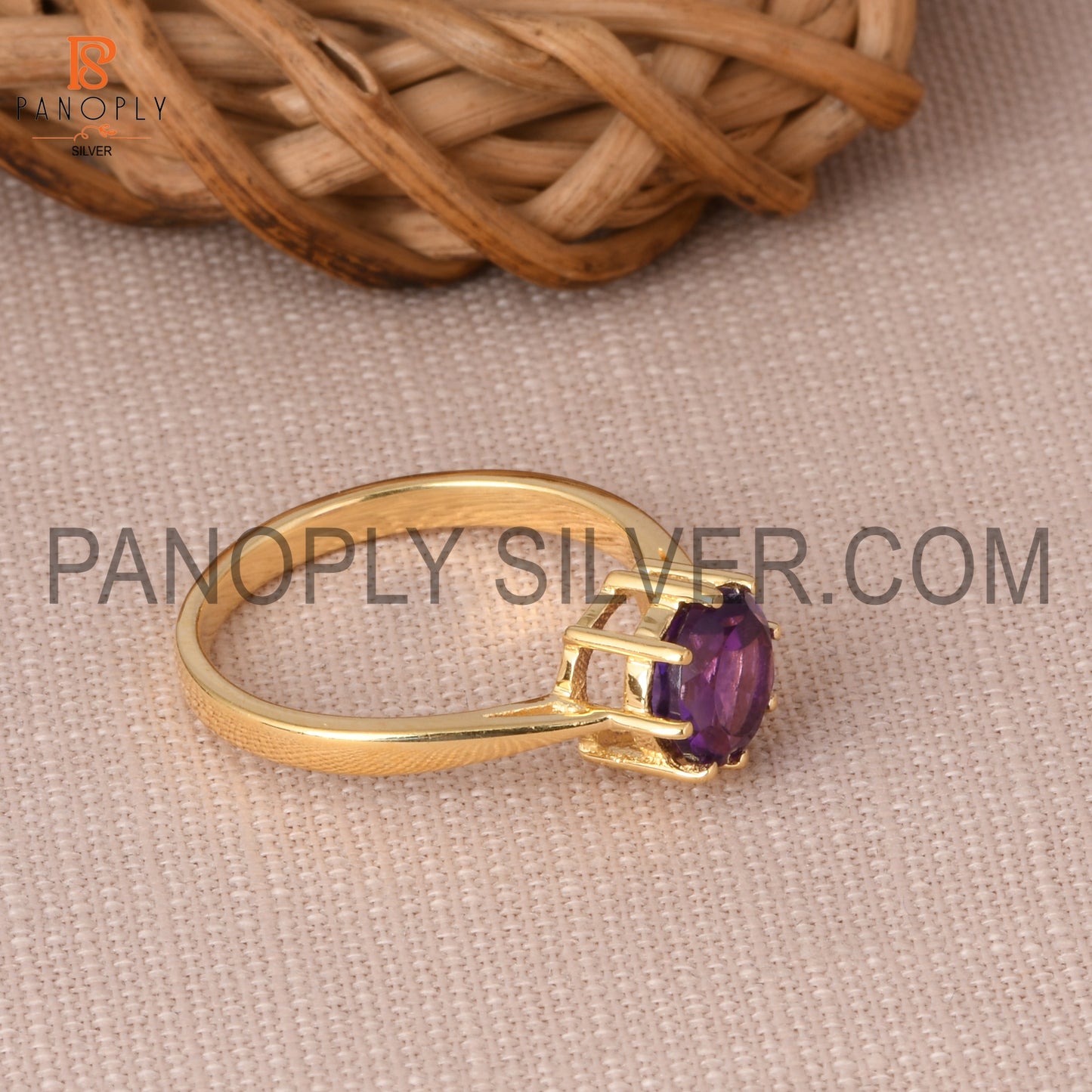 18K Gold Plated Amethyst Prong Set Birthstone Rings