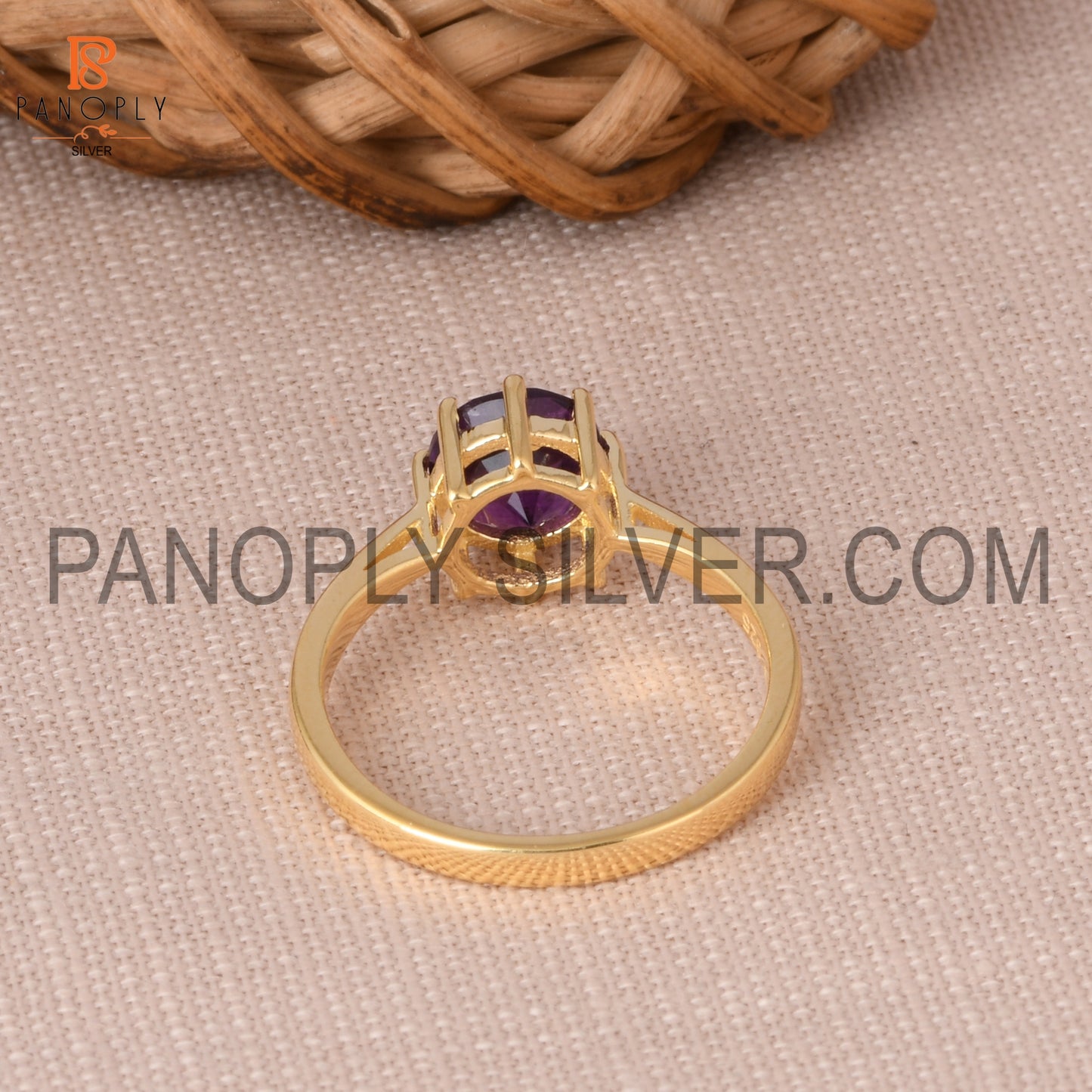 18K Gold Plated Amethyst Prong Set Birthstone Rings
