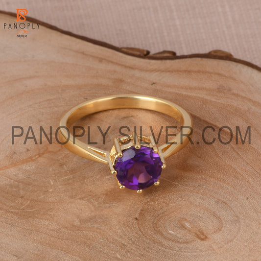 18K Gold Plated Amethyst Prong Set Birthstone Rings