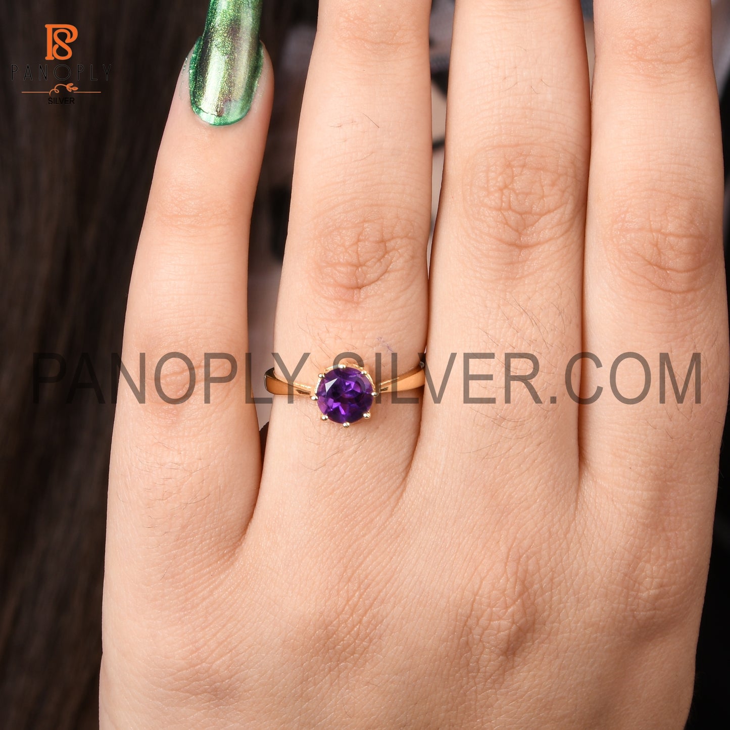 18K Gold Plated Amethyst Prong Set Birthstone Rings